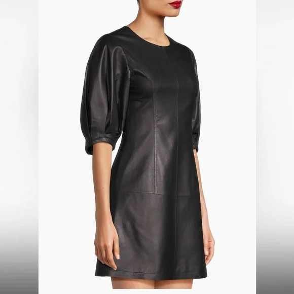 Jason Wu Leather Puff-Sleeve Minidress